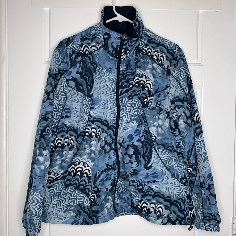 Three Hearts Windbreaker Jacket Womens‎ Sz XL Blue Geometric Lightweight Pockets